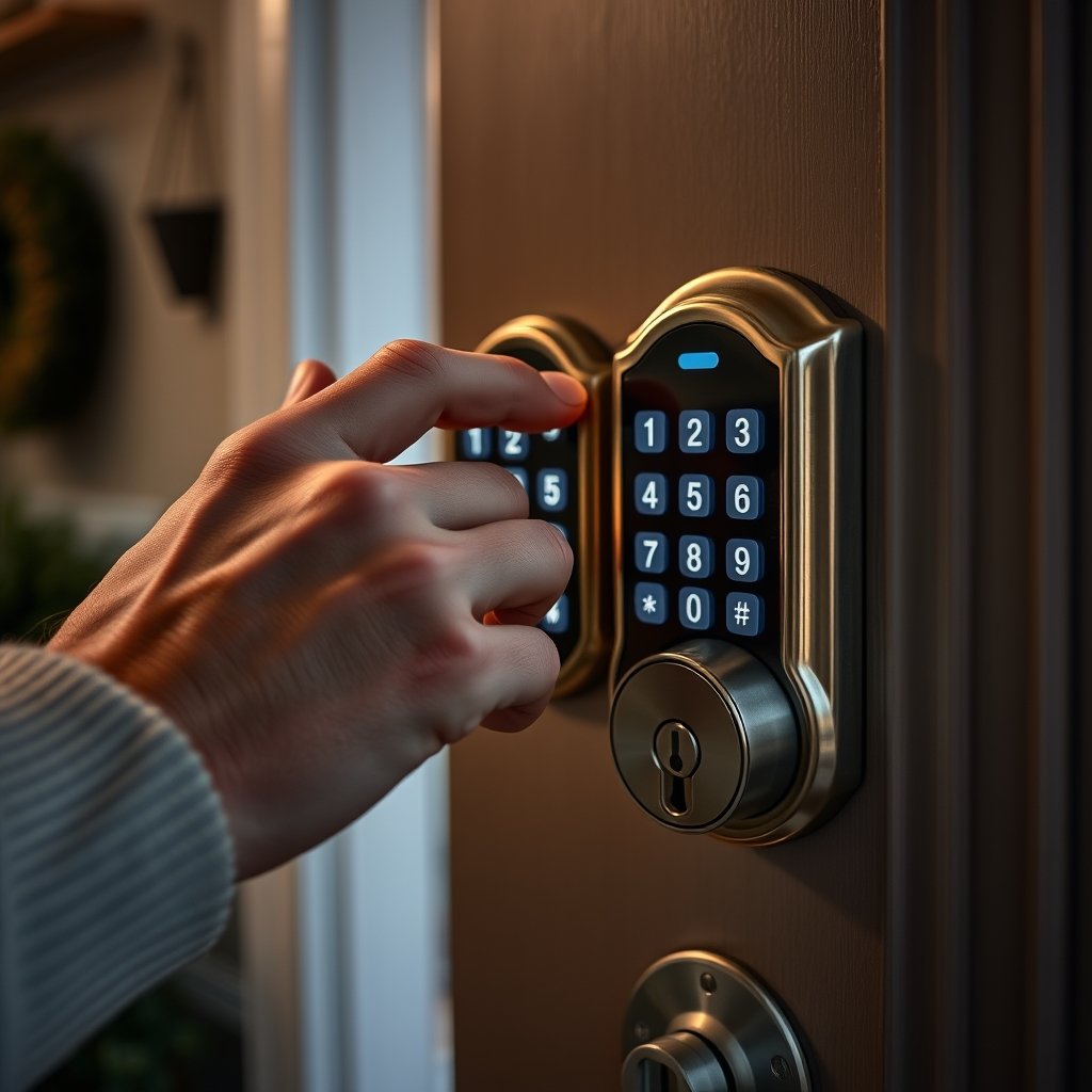 keypad deadbolt in action
